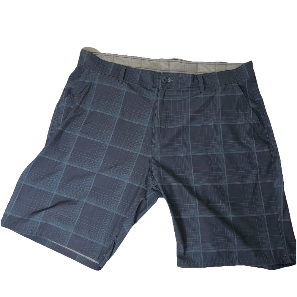 Burnside‎ Board Shorts Men's 40 Gray Blue Plaid Surf Beach Drawstring Skateboard